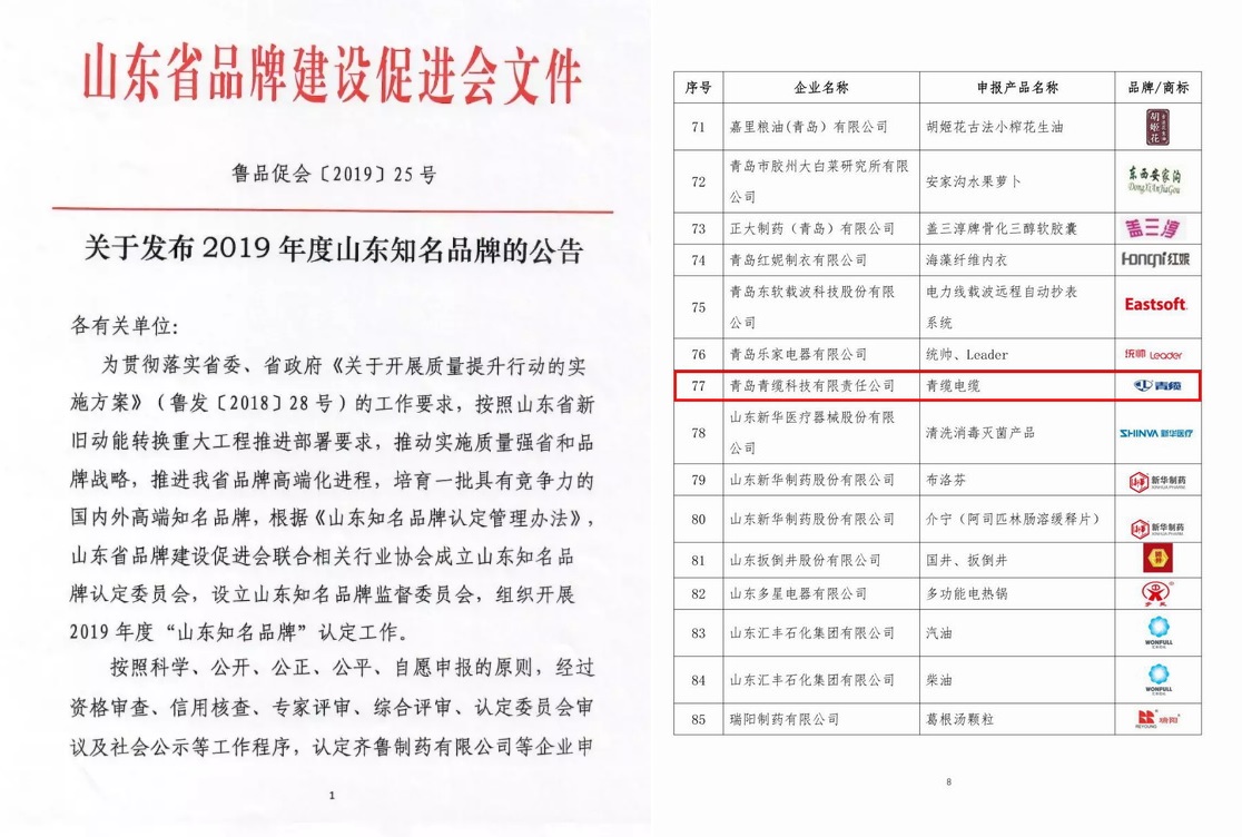 德赢VWIN牌电缆被认定为“山东知名品牌”(图2) 德赢VWIN牌电缆被认定为“山东知名品牌”(图2)